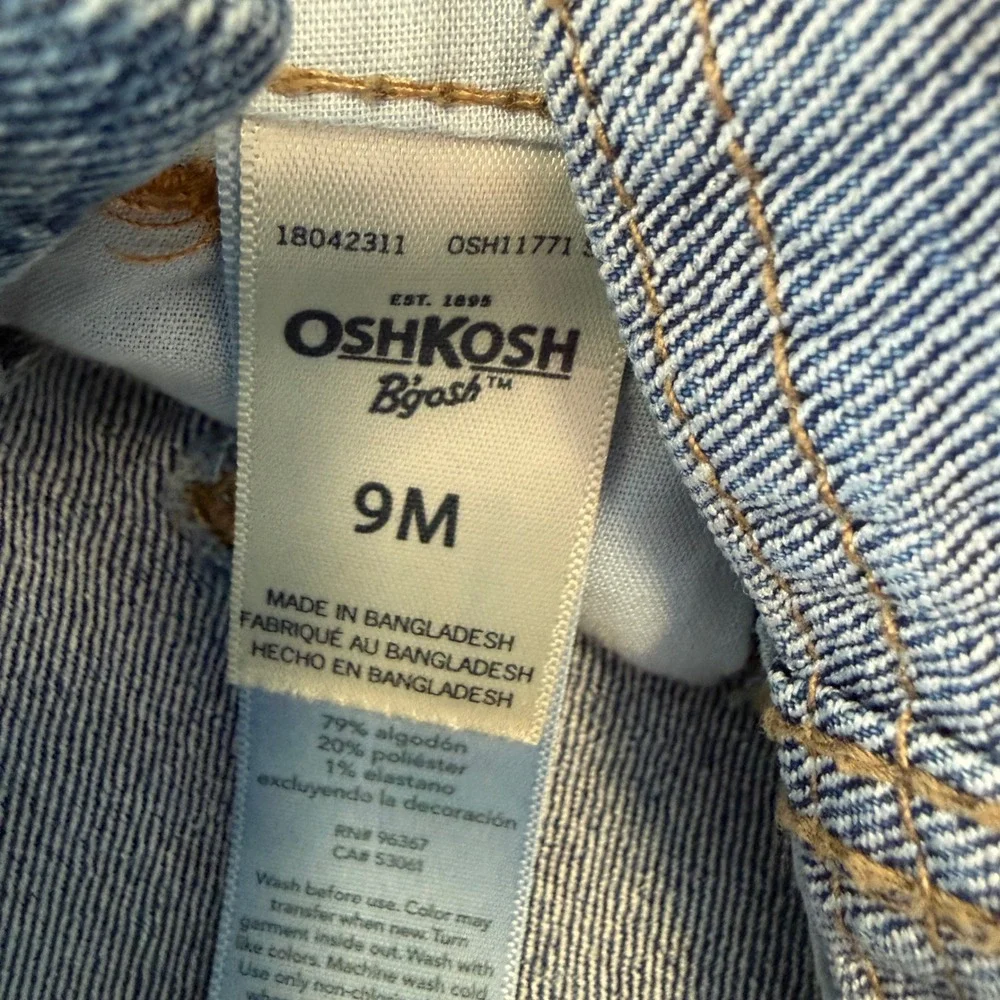 OshKosh B'gosh Baby 9M Blue Denim Carpenter Overalls Adjustable Straps Utility